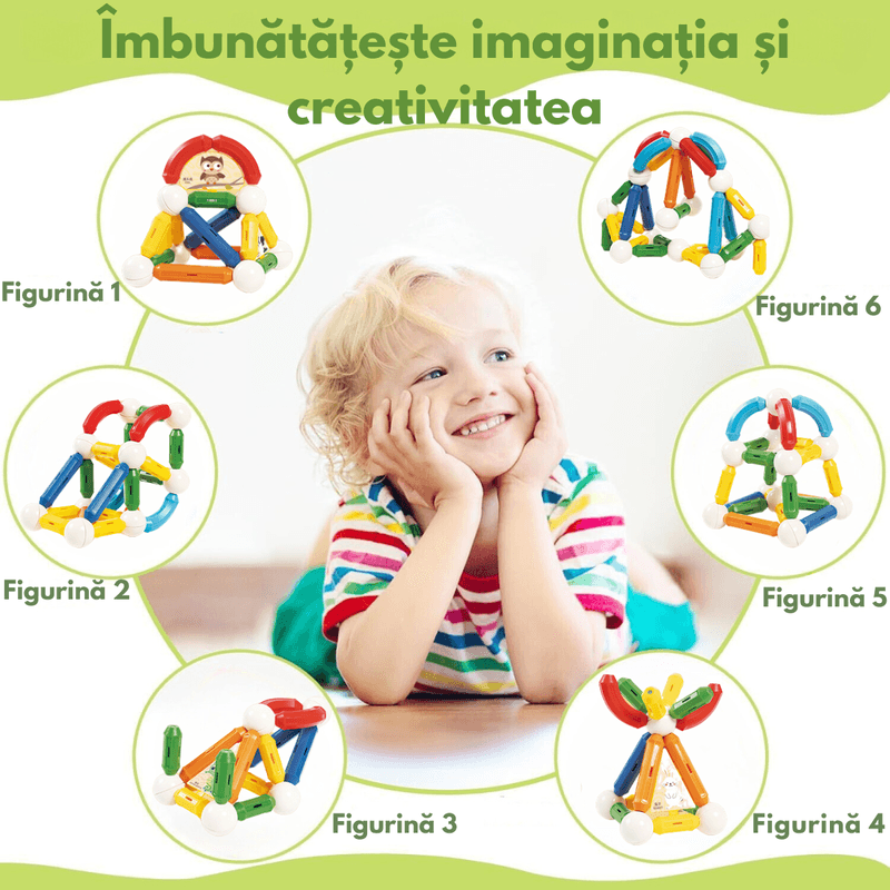 Jucarii, Copii si Bebe - Jucarii si jocuri - Seturi de constructie si cuburi - Seturi de constructie - Set Jucarii Magnetice de Constructie pentru Copii, 110 Piese STEM Educationale, Dezvoltare Creativitate si Imaginatie - Infinity.ro