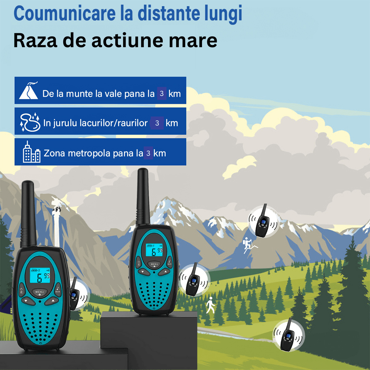 Set 2 statii Walkie Talkie Copii si Adulti, cu Raza Lunga de Actiune ...