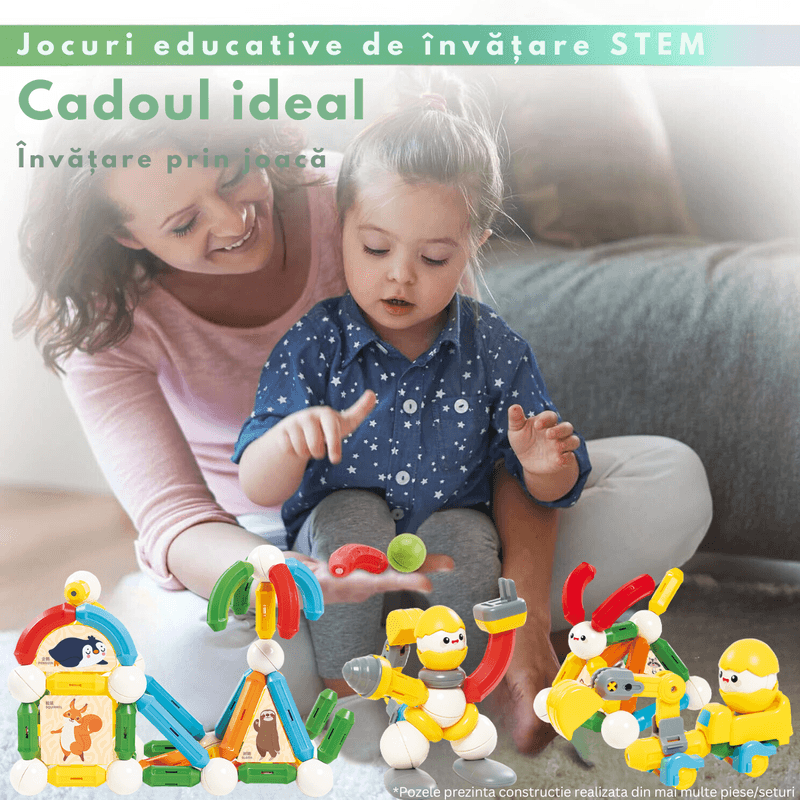 Jucarii, Copii si Bebe - Jucarii si jocuri - Seturi de constructie si cuburi - Seturi de constructie - Set de Constructie Magnetic pentru Copii, 45 Piese STEM Educationale/ Distractive, Dezvoltare Creativitate si Imaginatie - Infinity.ro