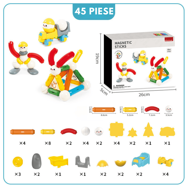 Jucarii, Copii si Bebe - Jucarii si jocuri - Seturi de constructie si cuburi - Seturi de constructie - Set de Constructie Magnetic pentru Copii, 45 Piese STEM Educationale/ Distractive, Dezvoltare Creativitate si Imaginatie - Infinity.ro