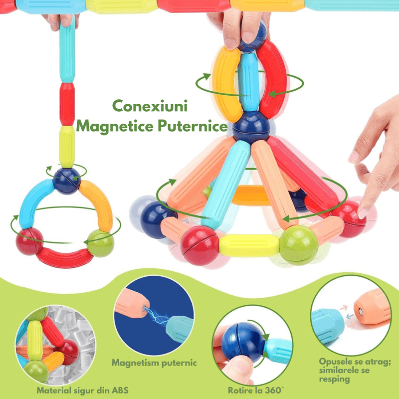 Jucarii, Copii si Bebe - Jucarii si jocuri - Seturi de constructie si cuburi - Seturi de constructie - Set de Constructie Magnetic pentru Copii, 45 Piese STEM Educationale/ Distractive, Dezvoltare Creativitate si Imaginatie - Infinity.ro