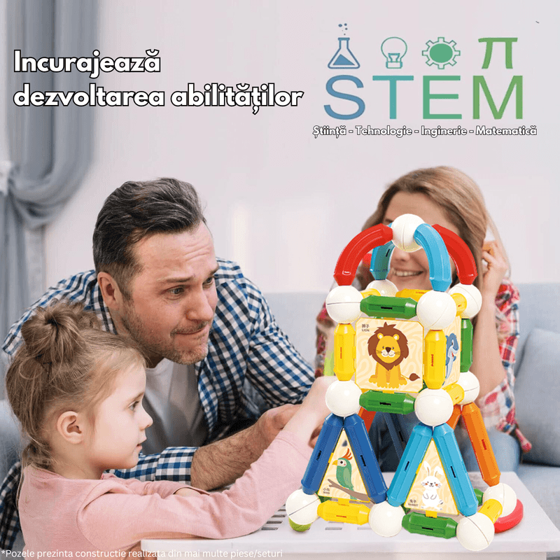 Jucarii, Copii si Bebe - Jucarii si jocuri - Seturi de constructie si cuburi - Seturi de constructie - Set de Constructie Magnetic pentru Copii, 45 Piese STEM Educationale/ Distractive, Dezvoltare Creativitate si Imaginatie - Infinity.ro