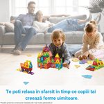 Jucarii, Copii si Bebe - Jucarii si jocuri - Seturi de constructie si cuburi - Seturi de constructie - Set de Constructie, Magnetic Tiles 3D, 48 Piese colorate, Jucarie Creativa si Educationala STEM VisionHub® - Infinity.ro