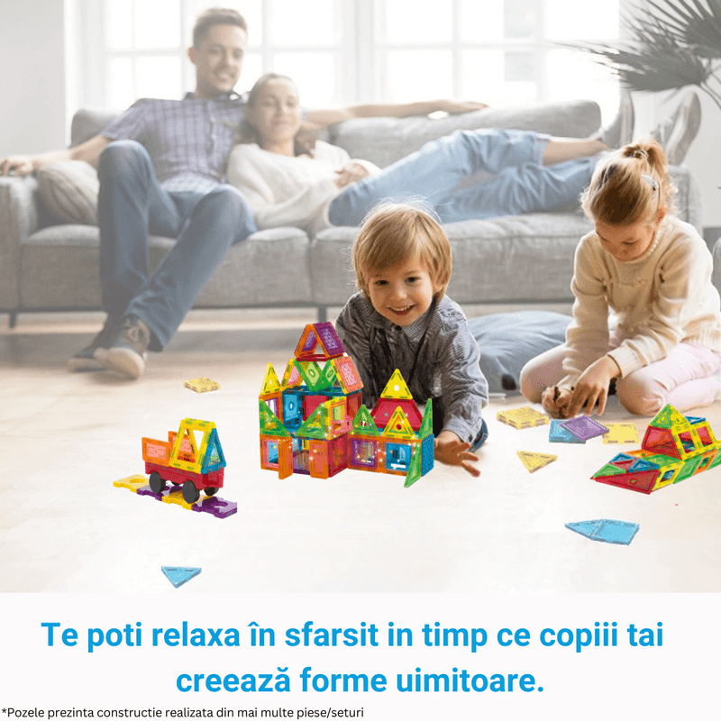 Jucarii, Copii si Bebe - Jucarii si jocuri - Seturi de constructie si cuburi - Seturi de constructie - Set de Constructie, Magnetic Tiles 3D, 48 Piese colorate, Jucarie Creativa si Educationala STEM VisionHub® - Infinity.ro