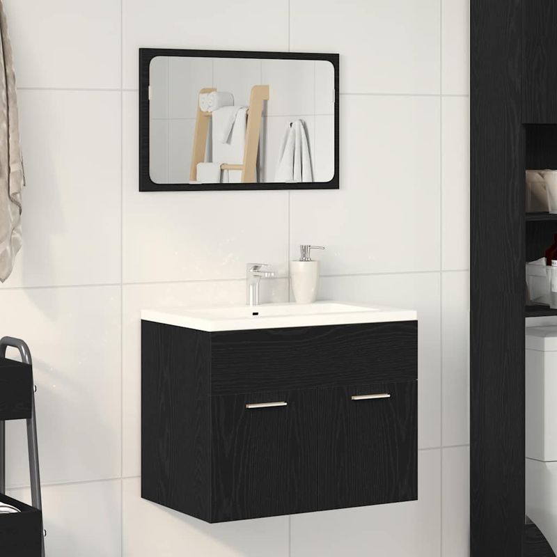 Casa si Gradina - Mobilier - Seturi de mobilier - Seturi baie - Set de mobilier de baie din 2 piese din lemn de stejar negru - Infinity.ro