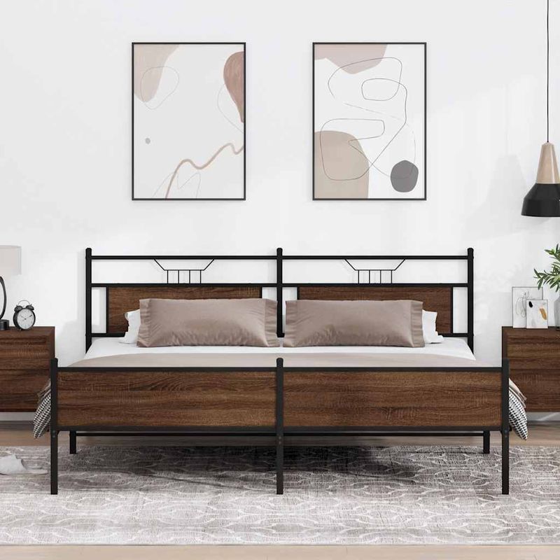 Casa si Gradina - Mobilier - Paturi si accesorii - Paturi - Cadru de pat metalic fara saltea, stejar maro, 193x203 cm - Infinity.ro