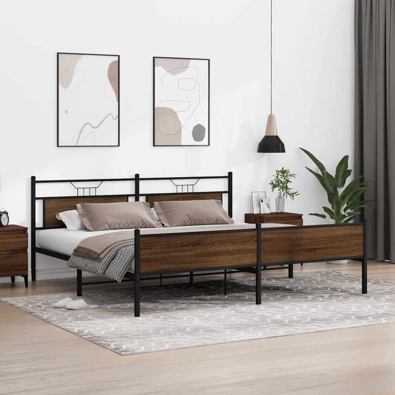 Casa si Gradina - Mobilier - Paturi si accesorii - Paturi - Cadru de pat metalic fara saltea, stejar maro, 193x203 cm - Infinity.ro