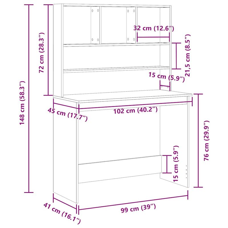 Casa si Gradina - Mobilier - Mese si birouri - Birouri - Birou cu rafturi, stejar negru, 102x45x148 cm, lemn prelucrat - Infinity.ro
