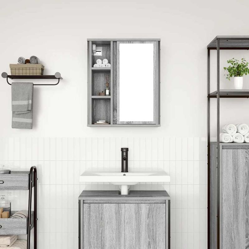 Casa si Gradina - Mobilier - Mobilier baie - Corpuri baie - Dulap de baie cu oglinda gri Sonoma 50x21x60 cm - Infinity.ro