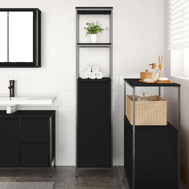 Casa si Gradina - Mobilier - Mobilier baie - Corpuri baie - Dulap de baie cu rafturi Stejar negru 36x35x165 cm - Infinity.ro