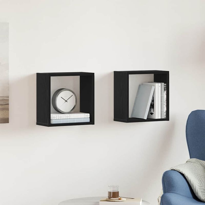 Casa si Gradina - Mobilier - Biblioteci si rafturi - Rafturi - Rafturi de perete cub 2 buc. stejar negru, 30x15x30 cm lemn - Infinity.ro