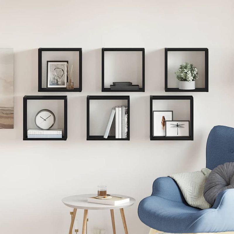 Casa si Gradina - Mobilier - Biblioteci si rafturi - Rafturi - Rafturi de perete cub 6 buc. stejar negru, 30x15x30 cm lemn - Infinity.ro