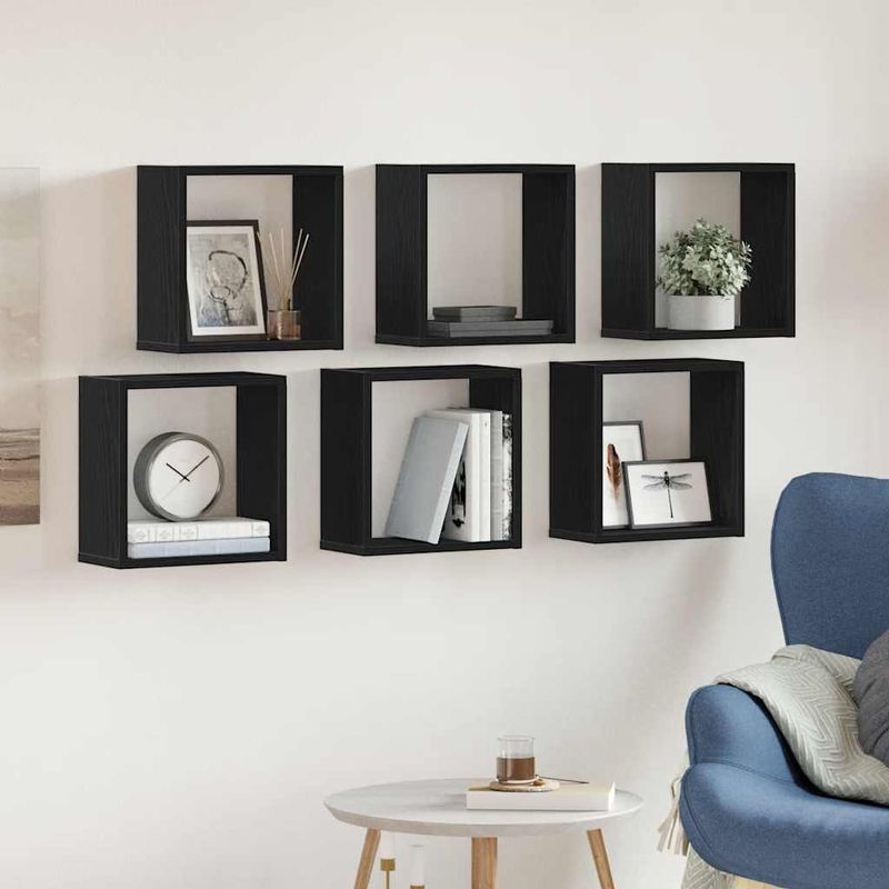 Casa si Gradina - Mobilier - Biblioteci si rafturi - Rafturi - Rafturi de perete cub 6 buc. stejar negru, 30x15x30 cm lemn - Infinity.ro