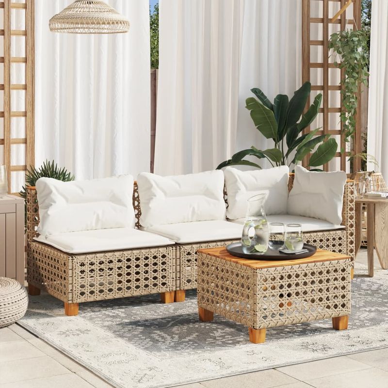 Casa si Gradina - Gradina si terasa - Mobilier exterior - Canapele si fotolii gradina - Canapea de gradina cu perne, 3 locuri, bej, poliratan - Infinity.ro