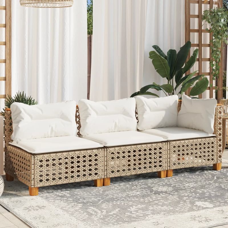 Casa si Gradina - Gradina si terasa - Mobilier exterior - Canapele si fotolii gradina - Canapea de gradina cu perne, 3 locuri, bej, poliratan - Infinity.ro