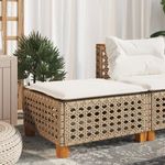 Casa si Gradina - Gradina si terasa - Mobilier exterior - Scaune si sezlonguri gradina - Taburet de gradina cu pernă, bej, 63,5x56x32 cm, poliratan, model țesătură cu găuri - Infinity.ro