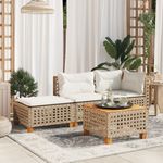 Casa si Gradina - Gradina si terasa - Mobilier exterior - Scaune si sezlonguri gradina - Taburet de gradina cu pernă, bej, 63,5x56x32 cm, poliratan, model țesătură cu găuri - Infinity.ro