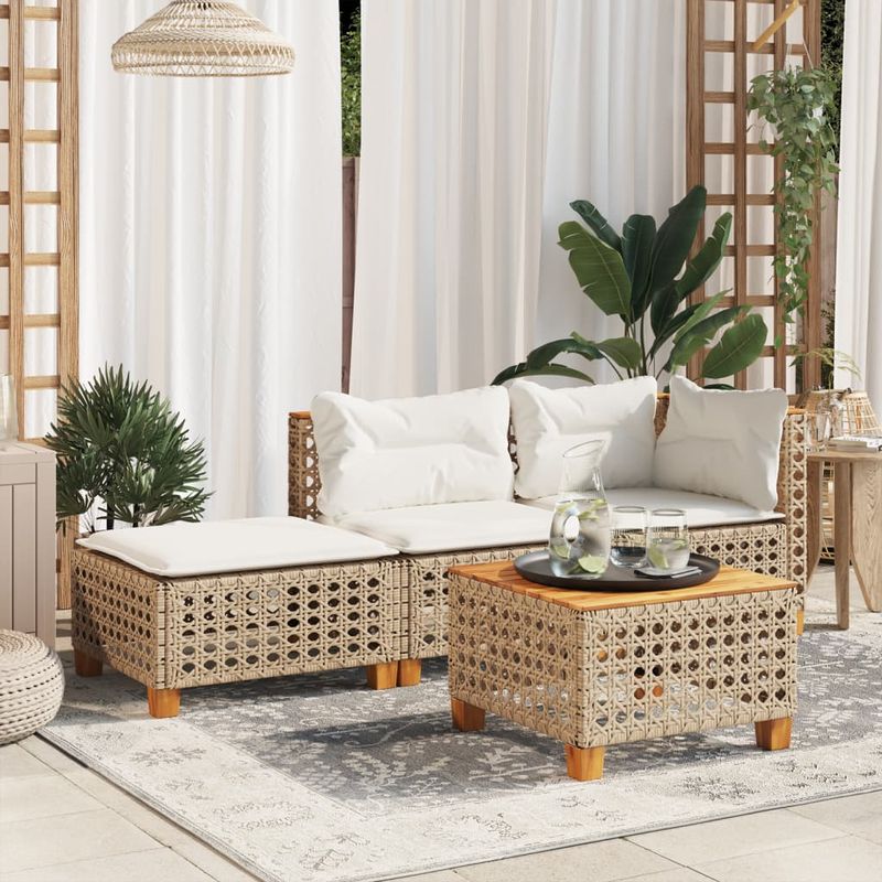 Casa si Gradina - Gradina si terasa - Mobilier exterior - Scaune si sezlonguri gradina - Taburet de gradina cu pernă, bej, 63,5x56x32 cm, poliratan, model țesătură cu găuri - Infinity.ro