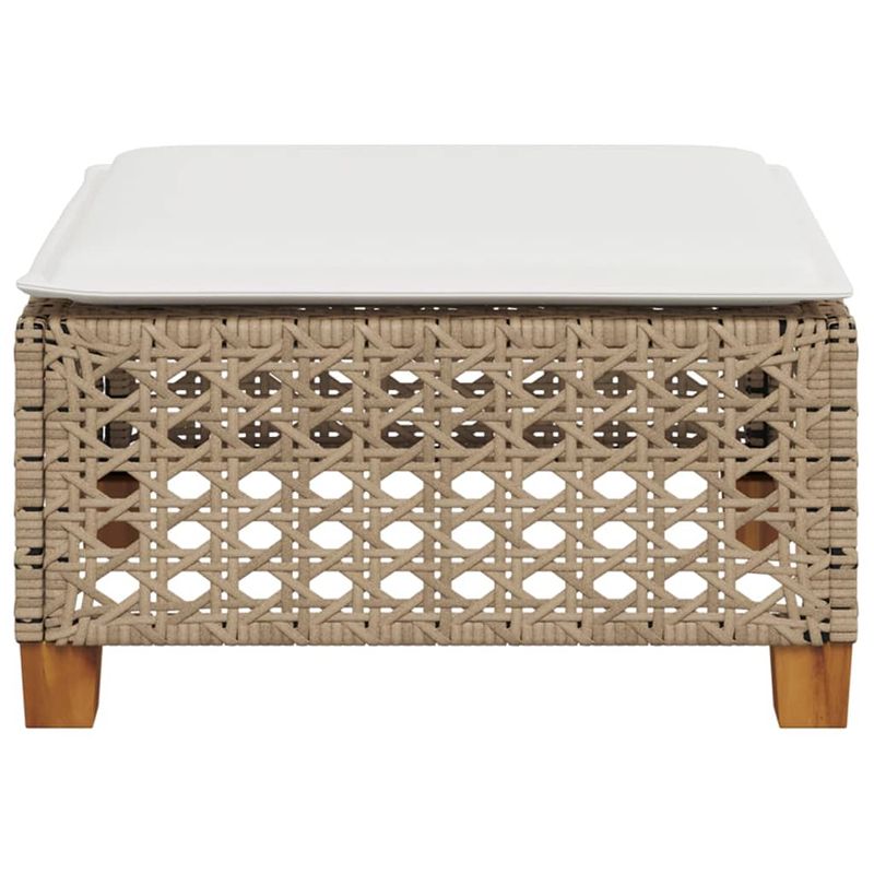 Casa si Gradina - Gradina si terasa - Mobilier exterior - Scaune si sezlonguri gradina - Taburet de gradina cu pernă, bej, 63,5x56x32 cm, poliratan, model țesătură cu găuri - Infinity.ro
