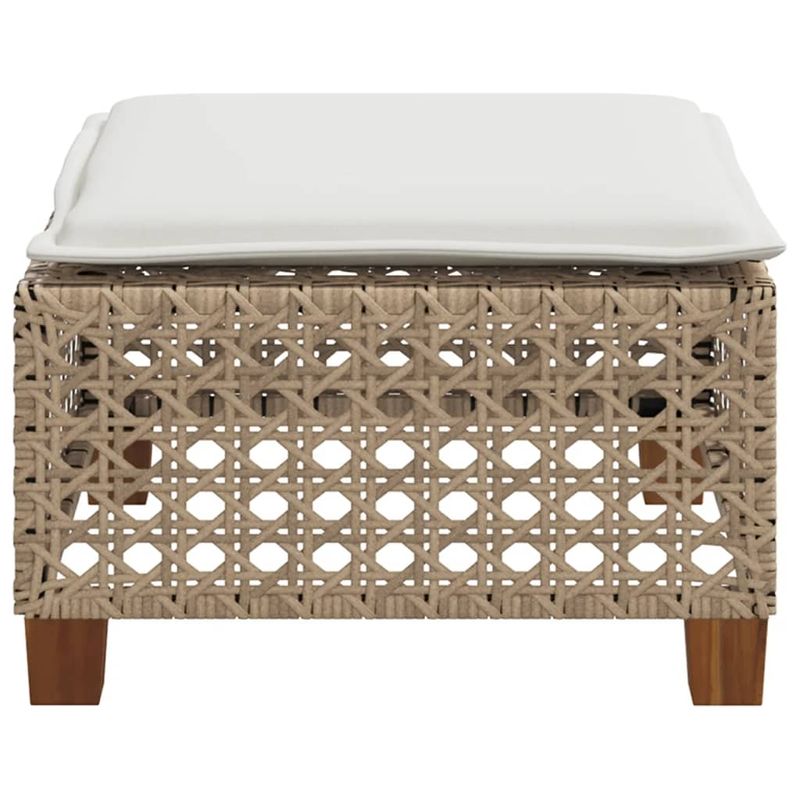 Casa si Gradina - Gradina si terasa - Mobilier exterior - Scaune si sezlonguri gradina - Taburet de gradina cu pernă, bej, 63,5x56x32 cm, poliratan, model țesătură cu găuri - Infinity.ro
