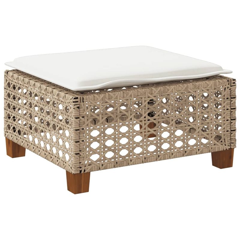 Casa si Gradina - Gradina si terasa - Mobilier exterior - Scaune si sezlonguri gradina - Taburet de gradina cu pernă, bej, 63,5x56x32 cm, poliratan, model țesătură cu găuri - Infinity.ro