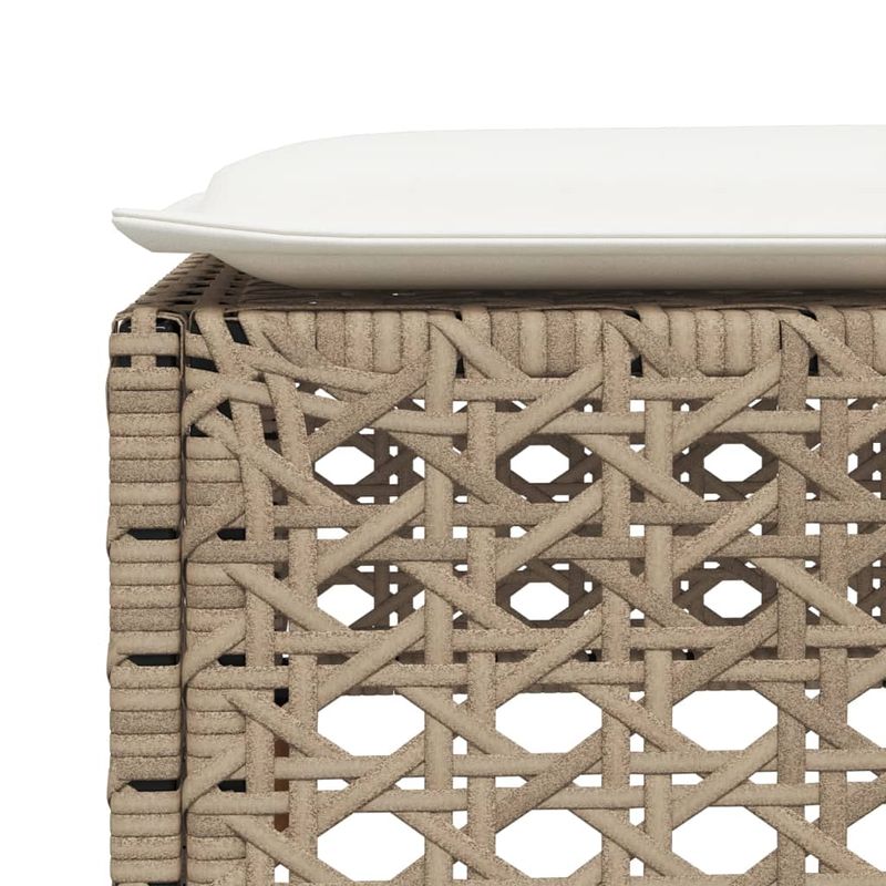Casa si Gradina - Gradina si terasa - Mobilier exterior - Scaune si sezlonguri gradina - Taburet de gradina cu pernă, bej, 63,5x56x32 cm, poliratan, model țesătură cu găuri - Infinity.ro