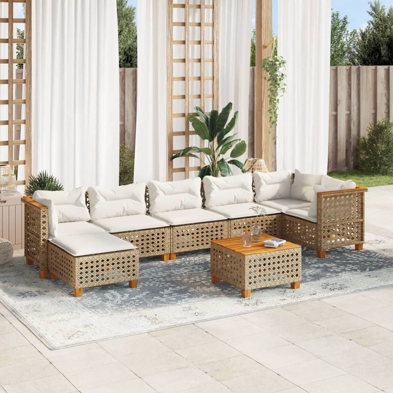 Casa si Gradina - Gradina si terasa - Mobilier exterior - Seturi mobila gradina - Set canapele de gradina, 8 piese, cu perne, bej, poliratan - Infinity.ro
