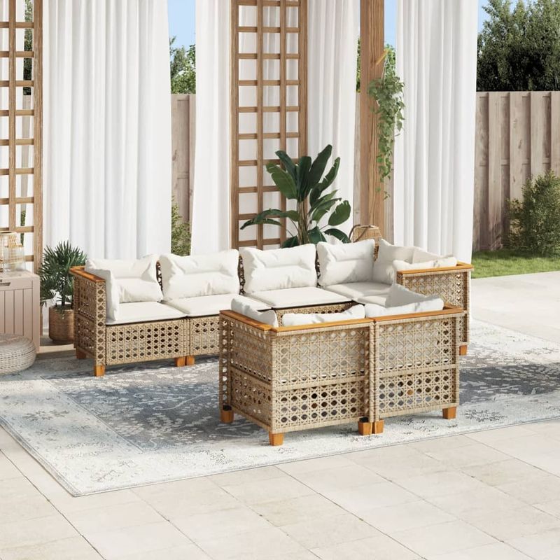 Casa si Gradina - Gradina si terasa - Mobilier exterior - Seturi mobila gradina - Set canapele de gradina, 7 piese, cu perne, bej, poliratan - Infinity.ro