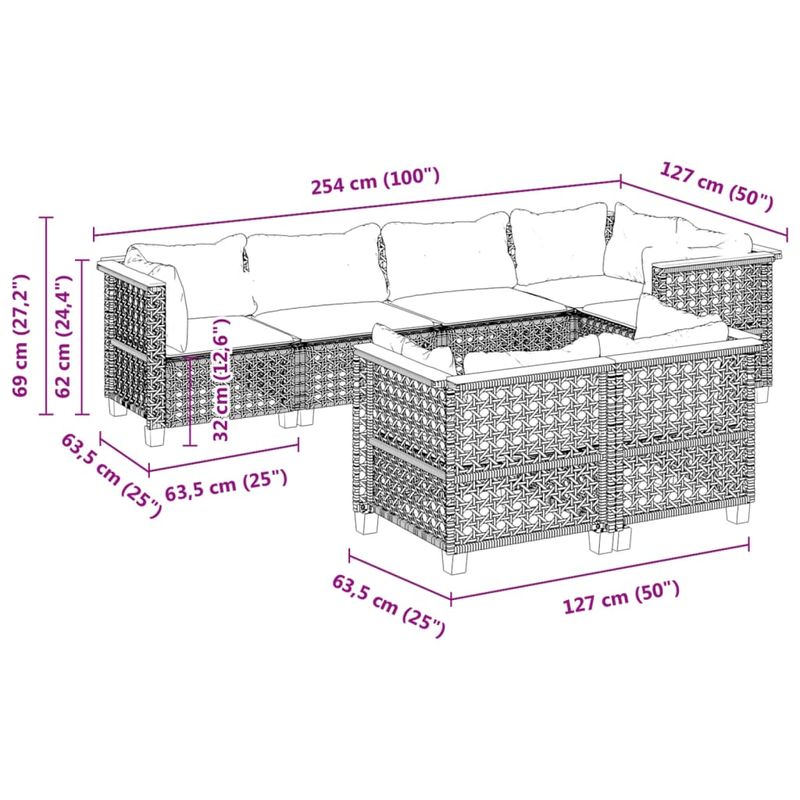 Casa si Gradina - Gradina si terasa - Mobilier exterior - Seturi mobila gradina - Set canapele de gradina, 7 piese, cu perne, bej, poliratan - Infinity.ro