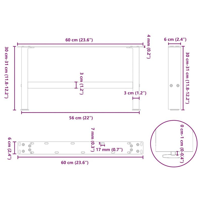 Casa si Gradina - Mobilier - Feronerie si accesorii mobila - Picioare masuta de cafea otel natural 2 buc 60x(30-31) cm otel - Infinity.ro