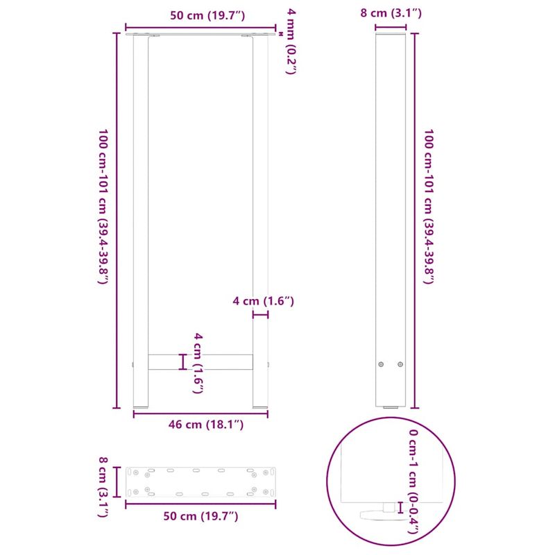 Casa si Gradina - Mobilier - Feronerie si accesorii mobila - Picioare masuta de cafea Otel natural 2 buc 50x(100-101)cm Otel - Infinity.ro