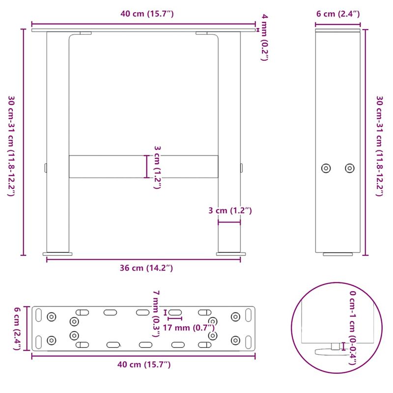 Casa si Gradina - Mobilier - Feronerie si accesorii mobila - Picioare masuta de cafea otel natural 2 buc 40x(30-31) cm otel - Infinity.ro