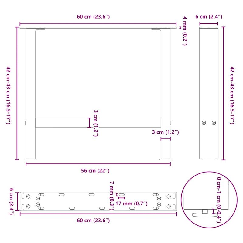 Casa si Gradina - Mobilier - Feronerie si accesorii mobila - Picioare masuta de cafea Antracit 2 buc 60x(42-43) cm Otel - Infinity.ro