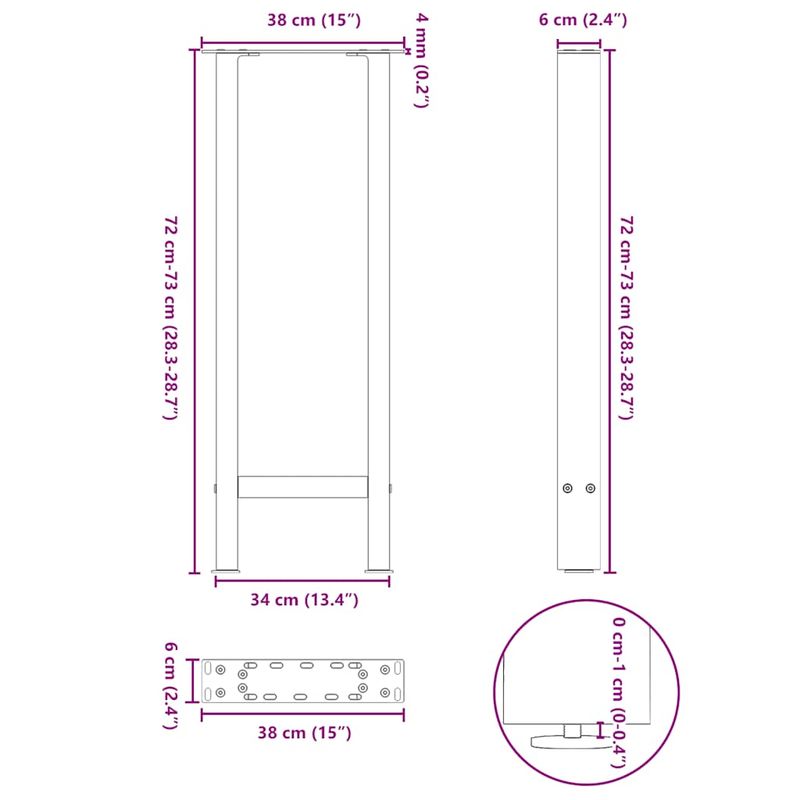 Casa si Gradina - Mobilier - Feronerie si accesorii mobila - Picioare masuta de cafea Otel natural 2 buc 38x(72-73) cm Otel - Infinity.ro