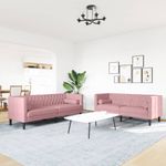 Casa si Gradina - Mobilier - Seturi de mobilier - Seturi living - Set canapele Chesterfield cu perne rulou, 2 piese, roz, catifea - Infinity.ro