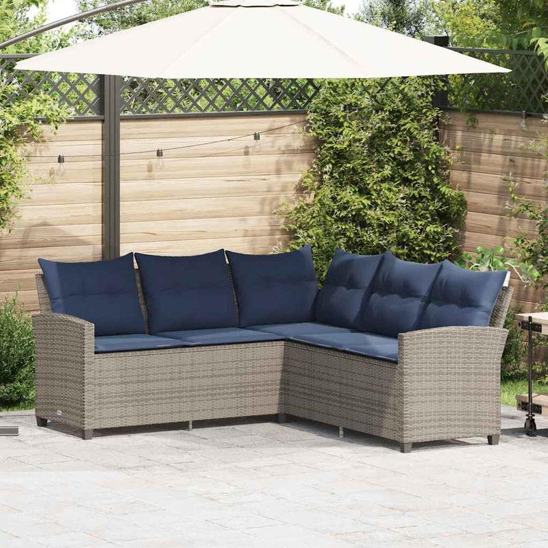 Casa si Gradina - Gradina si terasa - Mobilier exterior - Canapele si fotolii gradina - Canapea in forma de L, cu perne din polirattan gri, pernă șezut bleumarin - Infinity.ro