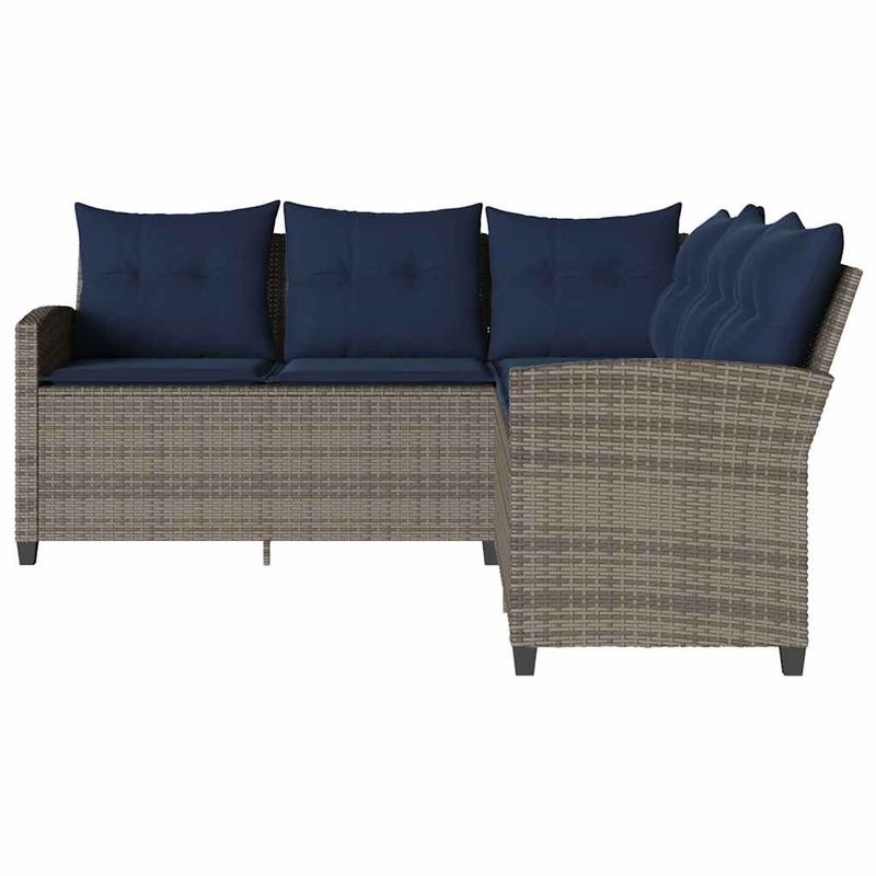 Casa si Gradina - Gradina si terasa - Mobilier exterior - Canapele si fotolii gradina - Canapea in forma de L, cu perne din polirattan gri, pernă șezut bleumarin - Infinity.ro