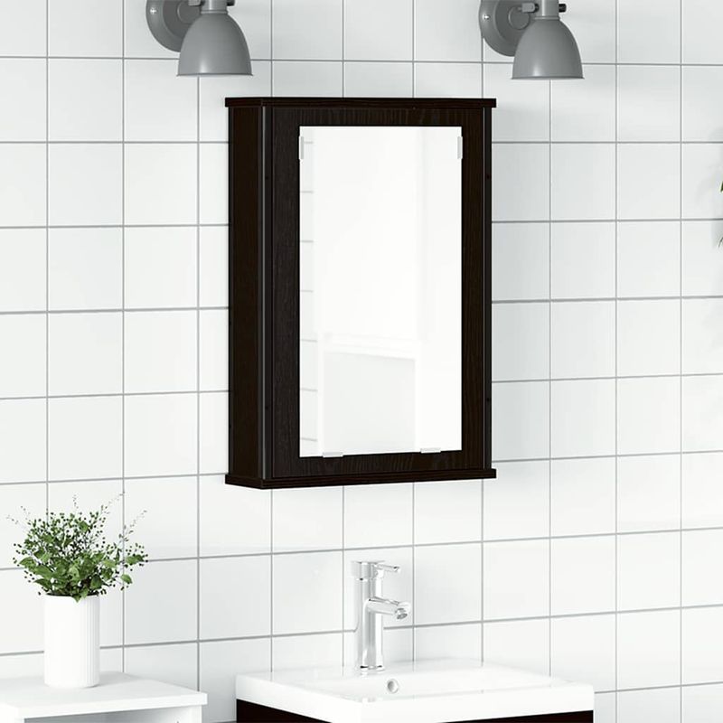 Casa si Gradina - Mobilier - Mobilier baie - Corpuri baie - Dulap cu oglinda pentru baie stejar negru lemn prelucrat - Infinity.ro
