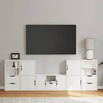 Casa si Gradina - Mobilier - Comode si corpuri - Comode - Unitati TV 5 piese cu depozitare ODDA din lemn masiv de pin alb, model 5 rafturi 5 sertare - Infinity.ro