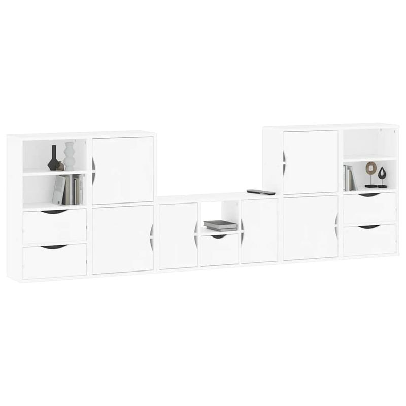 Casa si Gradina - Mobilier - Comode si corpuri - Comode - Unitati TV 5 piese cu depozitare ODDA din lemn masiv de pin alb, model 5 rafturi 5 sertare - Infinity.ro
