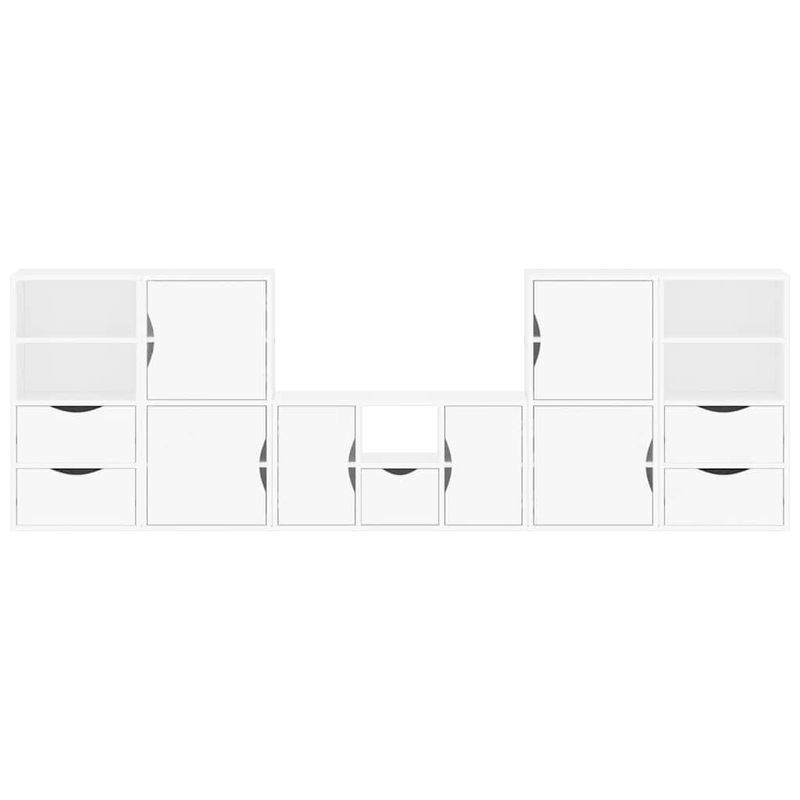 Casa si Gradina - Mobilier - Comode si corpuri - Comode - Unitati TV 5 piese cu depozitare ODDA din lemn masiv de pin alb, model 5 rafturi 5 sertare - Infinity.ro