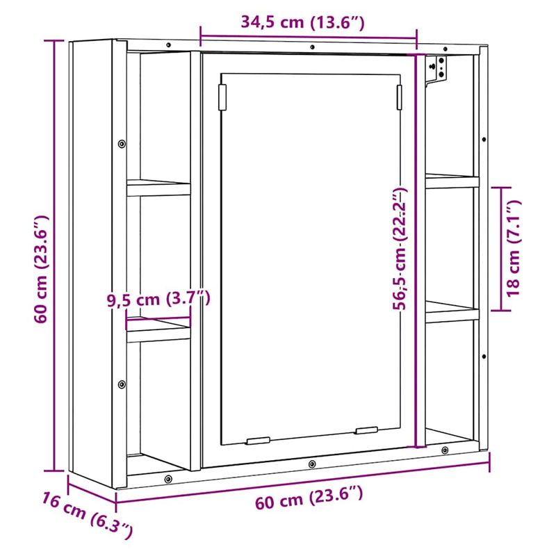 Casa si Gradina - Mobilier - Mobilier baie - Corpuri baie - Dulap cu oglinda pentru baie Stejar Artisan Lemn prelucrat - Infinity.ro