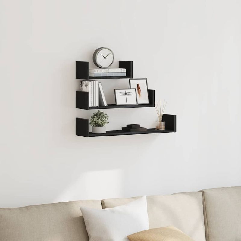 Casa si Gradina - Mobilier - Biblioteci si rafturi - Rafturi - Rafturi de perete, 3 buc., stejar negru, lemn prelucrat - Infinity.ro