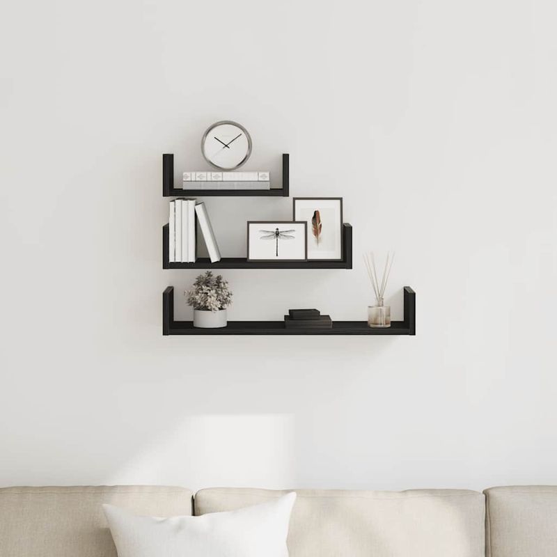 Casa si Gradina - Mobilier - Biblioteci si rafturi - Rafturi - Rafturi de perete, 3 buc., stejar negru, lemn prelucrat - Infinity.ro