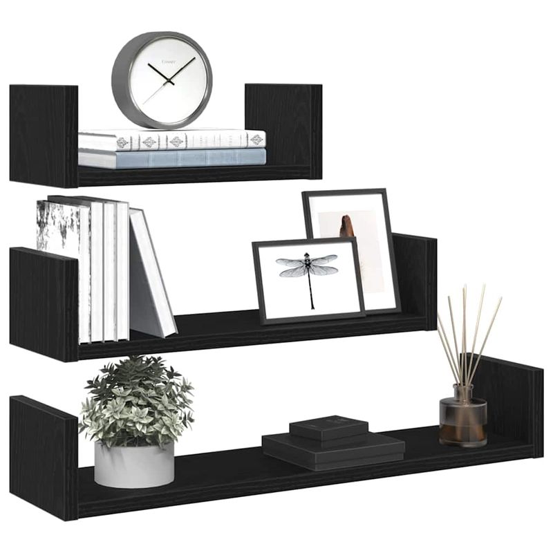 Casa si Gradina - Mobilier - Biblioteci si rafturi - Rafturi - Rafturi de perete, 3 buc., stejar negru, lemn prelucrat - Infinity.ro
