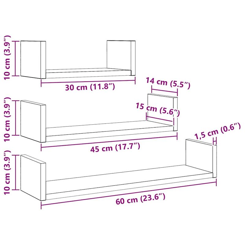 Casa si Gradina - Mobilier - Biblioteci si rafturi - Rafturi - Rafturi de perete, 3 buc., stejar negru, lemn prelucrat - Infinity.ro