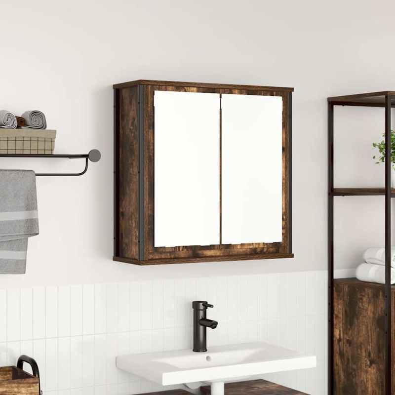 Casa si Gradina - Mobilier - Mobilier baie - Corpuri baie - Dulap de baie cu oglinda stejar afumat 60x21x60 cm - Infinity.ro