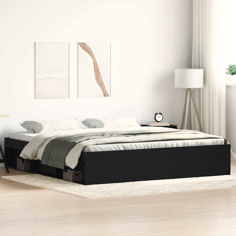 Casa si Gradina - Mobilier - Paturi si accesorii - Paturi - Cadru pat fara saltea, stejar negru, 200x200 cm, lemn prelucrat - Infinity.ro