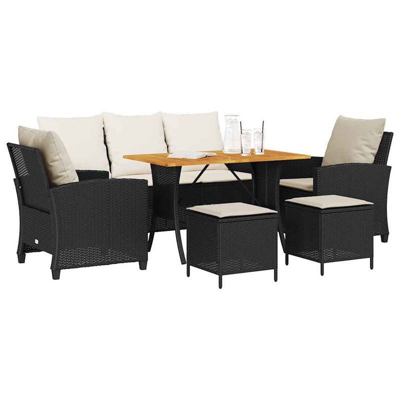 Casa si Gradina - Gradina si terasa - Mobilier exterior - Seturi mobila gradina - Set mobilier de gradina cu perne, 6 piese, negru, poliratan - Infinity.ro