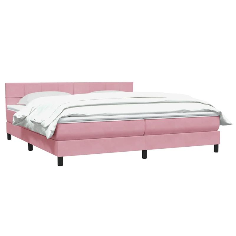 Casa si Gradina - Mobilier - Paturi si accesorii - Paturi - Pat box spring cu saltea, roz, 180x210 cm, catifea - Infinity.ro